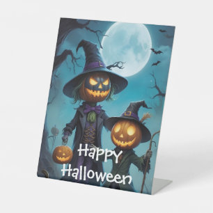Spooky Halloween Pumpkin Duo Pedestal Sign