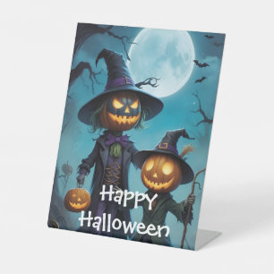 Spooky Halloween Pumpkin Duo Pedestal Sign
