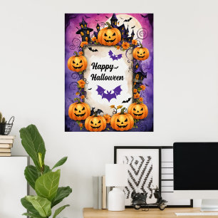 Spooky Halloween Pumpkin Frame Poster