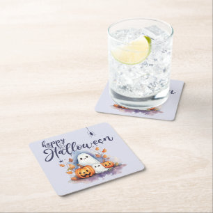 Spooky Halloween Pumpkin Ghost Paper Coaster