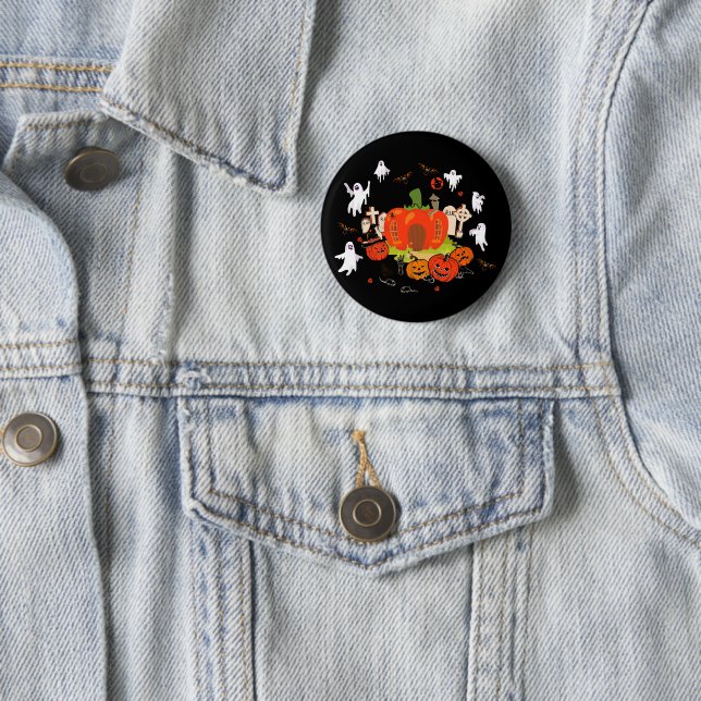 Spooky Halloween Pumpkin Graveyard Scene 6 Cm Round Badge (In Situ)