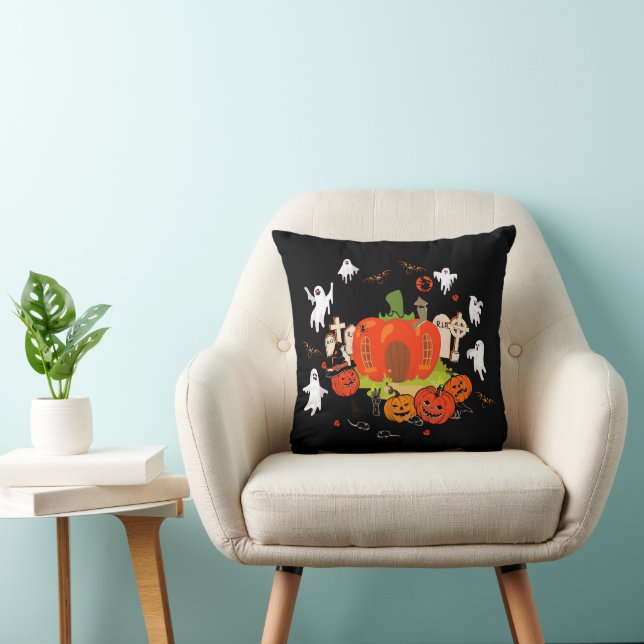 Spooky Halloween Pumpkin Graveyard Scene Cushion (Chair)
