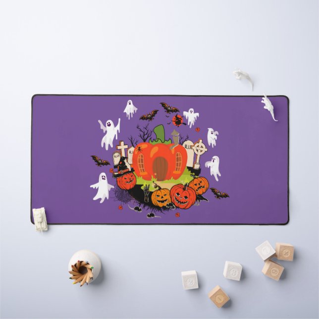 Spooky Halloween Pumpkin Graveyard Scene Desk Mat (Kids Table)
