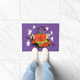 Spooky Halloween Pumpkin Graveyard Scene Doormat