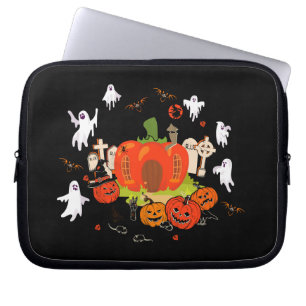 Spooky Halloween Pumpkin Graveyard Scene Laptop Sleeve