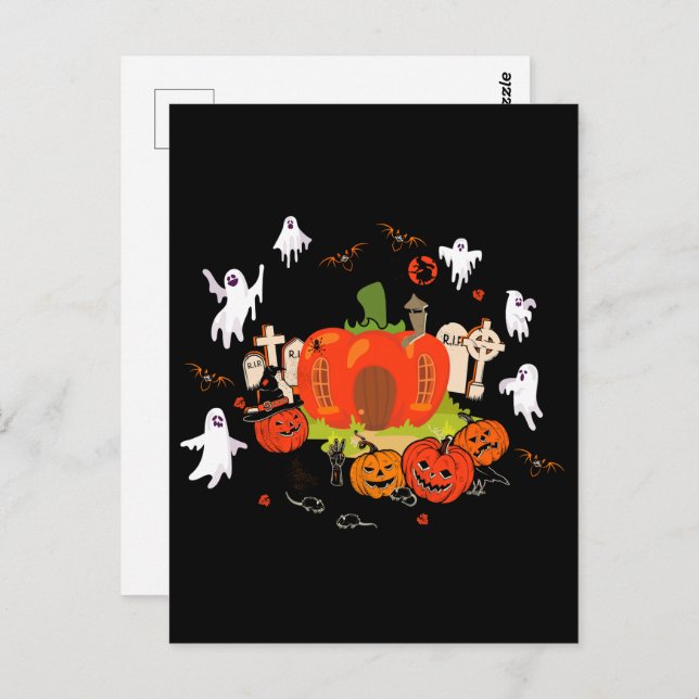 Spooky Halloween Pumpkin Graveyard Scene Postcard (Front/Back)