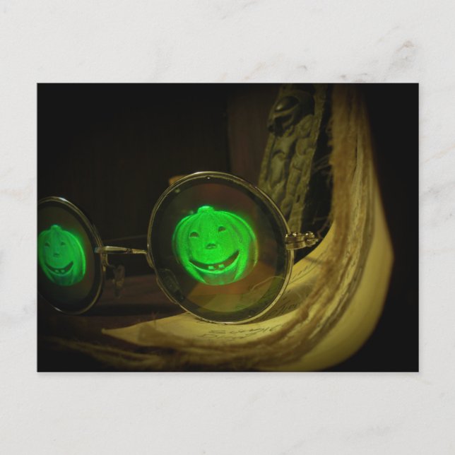 Spooky Halloween Pumpkin Hologram Specs Postcard (Front)