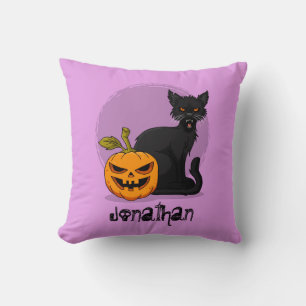 Spooky Halloween Pumpkin Scary Cat Purple Moon Cushion