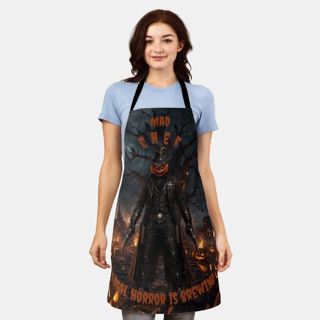 Spooky Halloween Pumpkin Sheriff Cowboy Lightning  Apron (Worn)