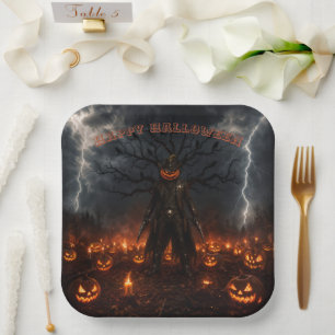 Spooky Halloween Pumpkin Sheriff Cowboy Lightning  Paper Plate