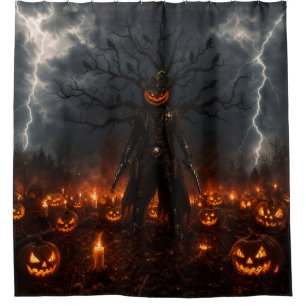 Spooky Halloween Pumpkin Sheriff Cowboy Lightning Shower Curtain
