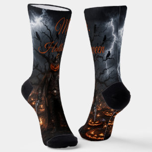 Spooky Halloween Pumpkin Sheriff Cowboy Lightning Socks