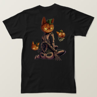 Spooky Halloween Pumpkin Skeleton Cat T-Shirt