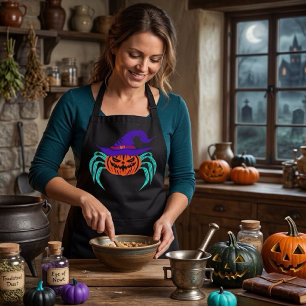 Spooky Halloween Pumpkin Spider And Witch Hat Art Apron