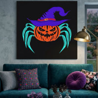 Spooky Halloween Pumpkin Spider And Witch Hat Art