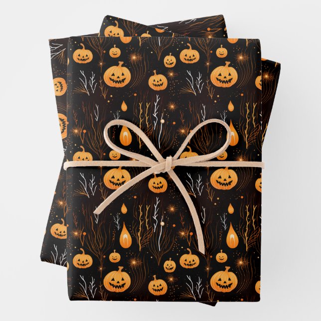 Spooky Halloween Pumpkin Wrapping Paper Sheet (In situ)
