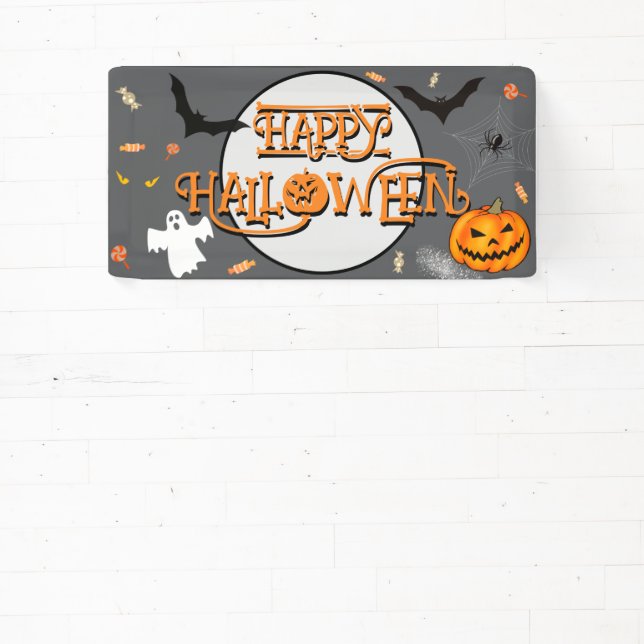 Spooky Halloween pumpkins, bats, ghosts, candies Banner (Insitu)