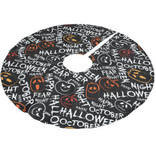 Spooky Halloween pumpkins words tiled pattern Brushed Polyester Tree Skirt