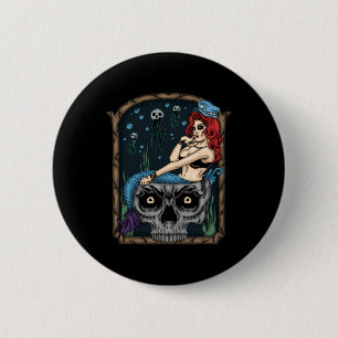 Spooky Halloween Punk Goth Skull Mermaid 6 Cm Round Badge
