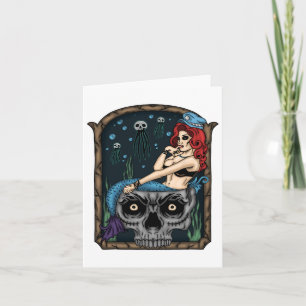 Spooky Halloween Punk Goth Skull Mermaid Card