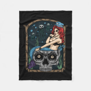 Spooky Halloween Punk Goth Skull Mermaid  Fleece Blanket