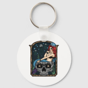 Spooky Halloween Punk Goth Skull Mermaid Key Ring