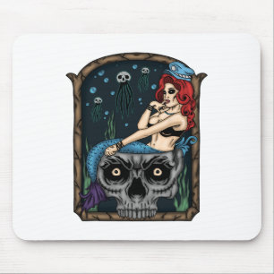 Spooky Halloween Punk Goth Skull Mermaid Mouse Mat