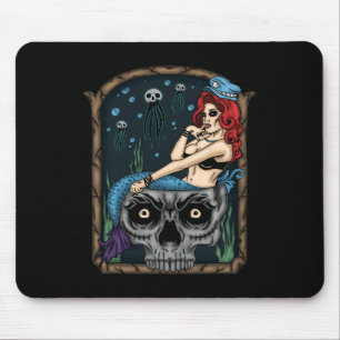 Spooky Halloween Punk Goth Skull Mermaid  Mouse Mat