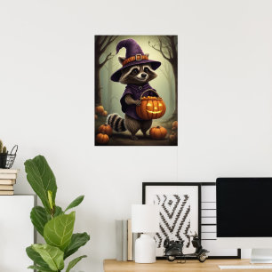 Spooky Halloween Racoon Illustration Poster