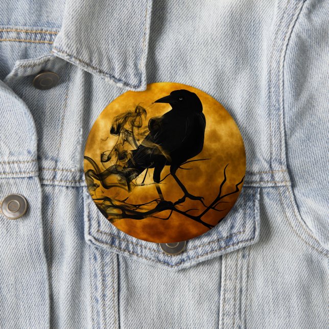 Spooky Halloween Raven in Dead Tree 10 Cm Round Badge (In Situ)