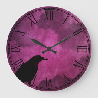 Spooky Halloween Raven Prints Large Clock