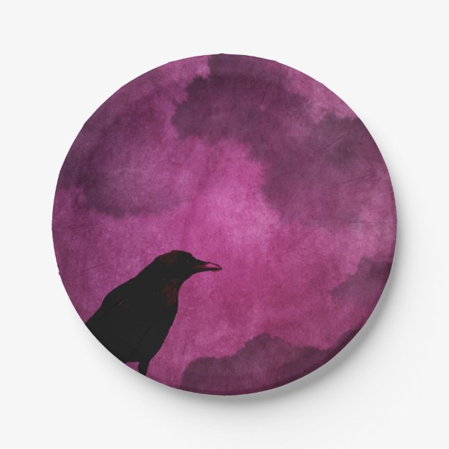Spooky Halloween Raven Prints Paper Plate (Front)