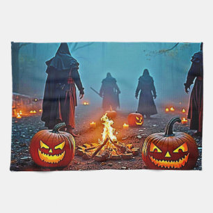 Spooky Halloween Ritual Design Tea Towel