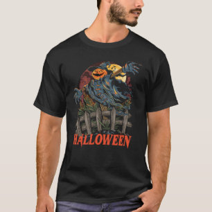 Spooky Halloween Scarecrow Pumpkin T-Shirt