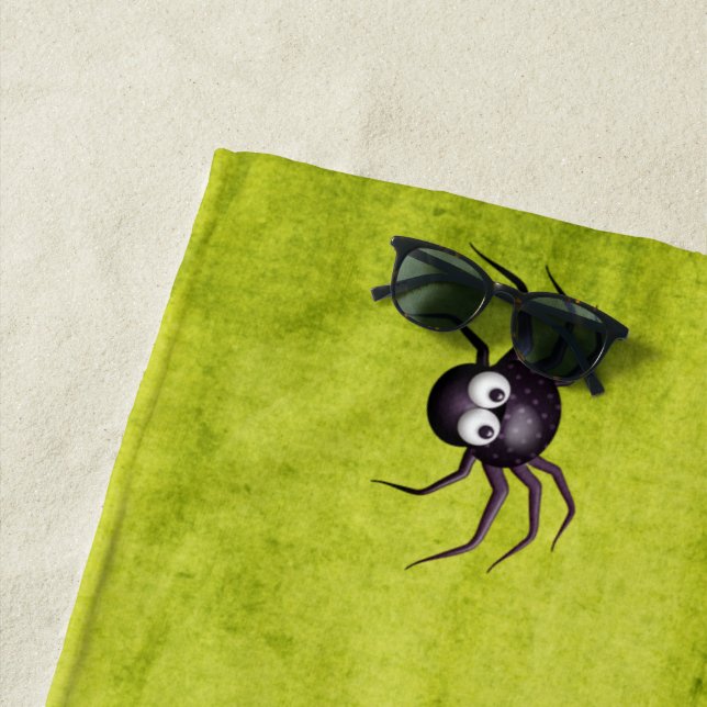 Spooky Halloween scary creepy spider green Beach Towel (In Situ)