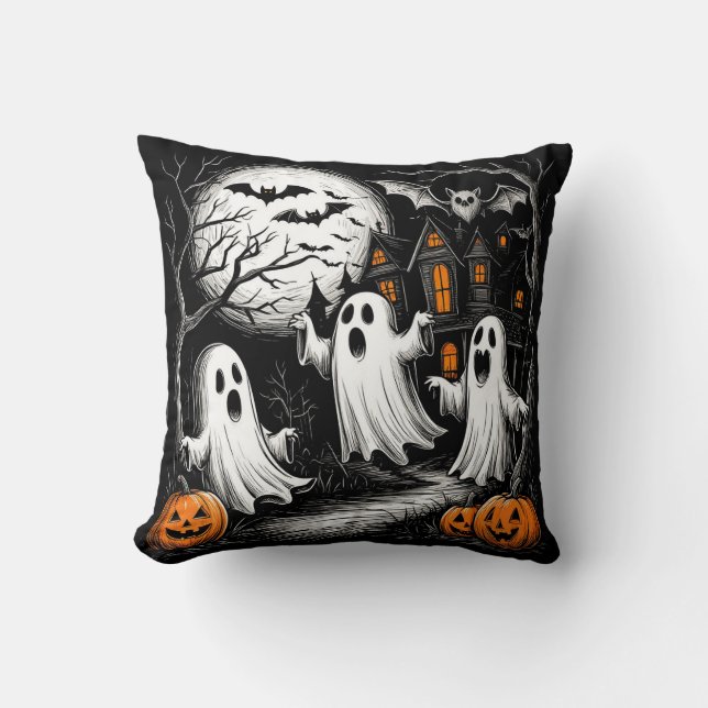 Spooky Halloween Scene with Ghosts Cushion (Front)