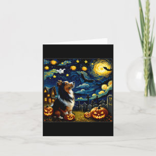 Spooky Halloween Sheltie Dog Starry Night Card