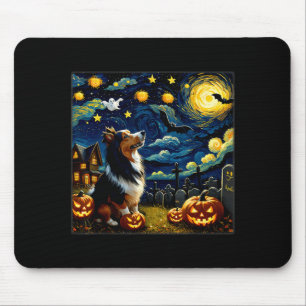 Spooky Halloween Sheltie Dog Starry Night Mouse Mat