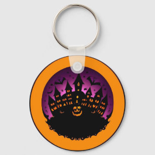 Spooky Halloween Silhouette Of A Haunted Castle Key Ring