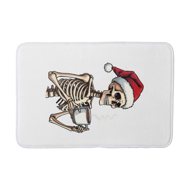 Spooky Halloween Sipping Coffee Christmas Santa  Bath Mat (Front)