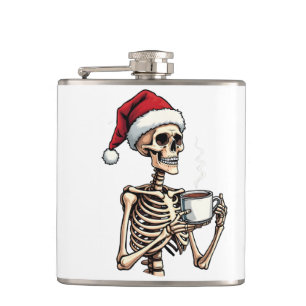 Spooky Halloween Sipping Coffee Christmas Santa  Hip Flask