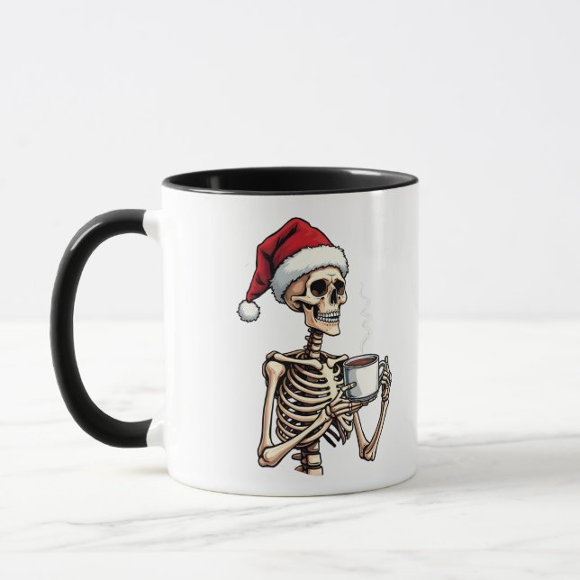 Spooky Halloween Sipping Coffee Christmas Santa  Mug (Left)