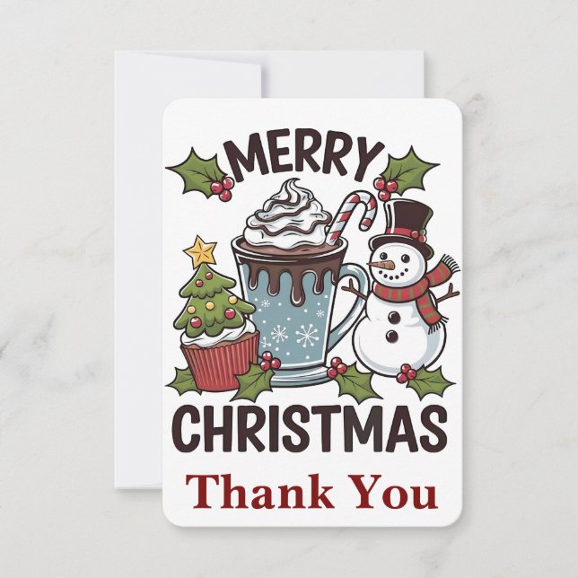 Spooky Halloween Sipping Coffee Christmas Santa Pe Thank You Card (Front)