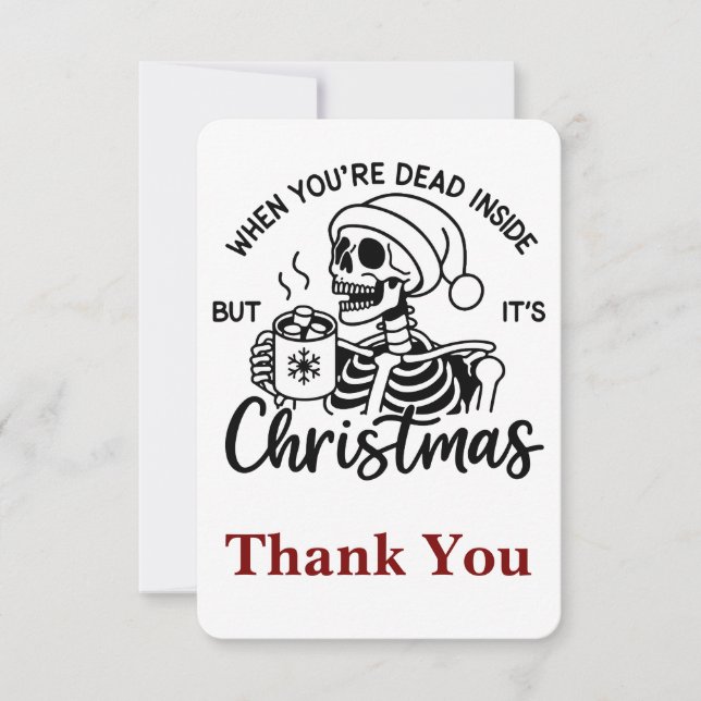 Spooky Halloween Sipping Coffee Christmas Santa Pe Thank You Card (Front)