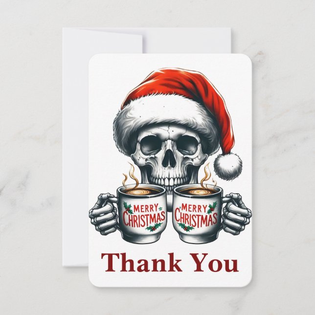 Spooky Halloween Sipping Coffee Christmas Santa Pe Thank You Card (Front)