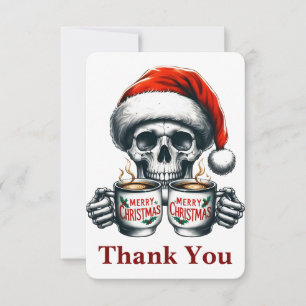 Spooky Halloween Sipping Coffee Christmas Santa Pe Thank You Card