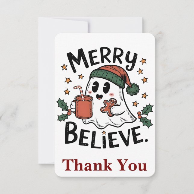 Spooky Halloween Sipping Coffee Christmas Santa Pe Thank You Card (Front)