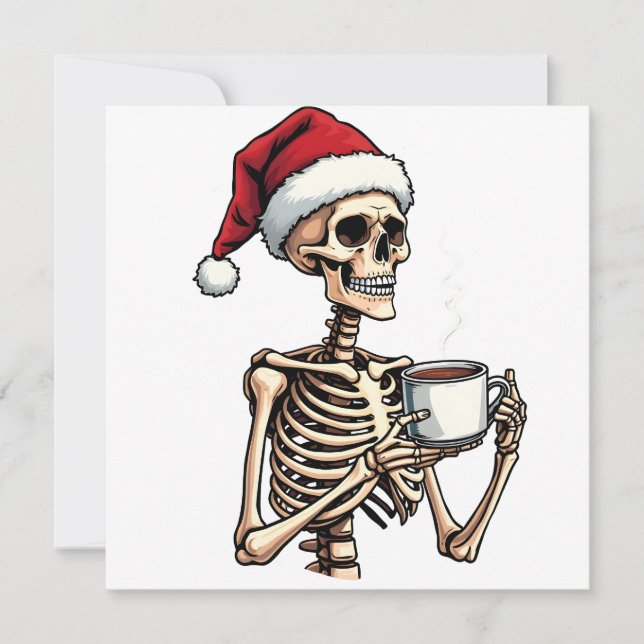 Spooky Halloween Sipping Coffee Christmas Santa  Thank You Card (Front)