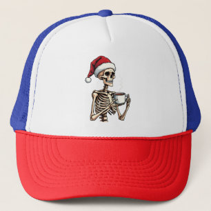 Spooky Halloween Sipping Coffee Christmas Santa Trucker Hat
