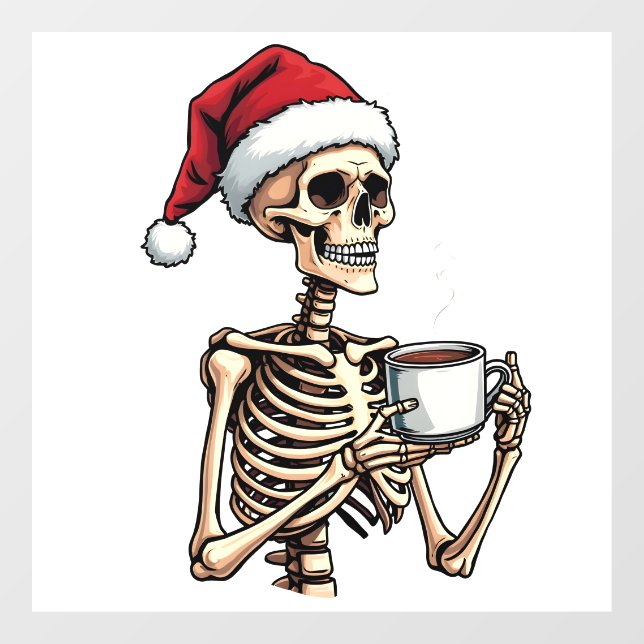 Spooky Halloween Sipping Coffee Christmas Santa  Window Cling (Sheet)
